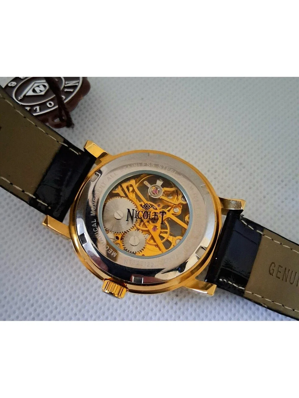 NEW in Box RARE Nicolet 1886 NT322122 Skeleton Mechanical Men's Leather Watch